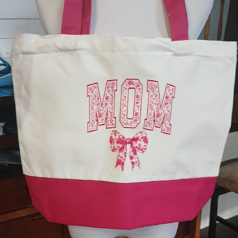 Pink and White Tote Bag